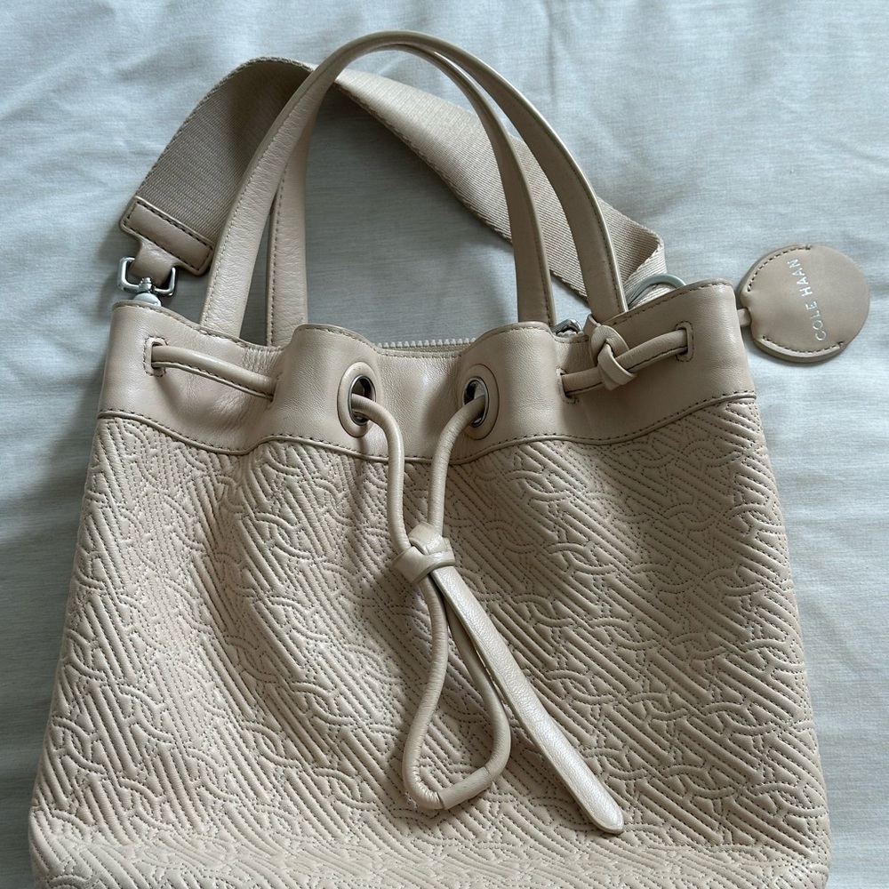 Cole Haan Cream Shoulder Bag with Drawstring Closure